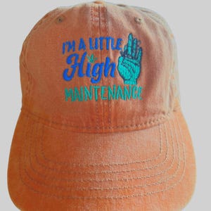 Humorous &#39;High Maintenance&#39; Cannabis-Themed Baseball Cap - 25 Colors, Multiple Sizes