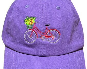 Fun Bicycle With Flower Basket Cap/Christmas Gift/Colorful Beach Bike/ Machine Embroidered Design/Kids and Adult/Personalized Gift