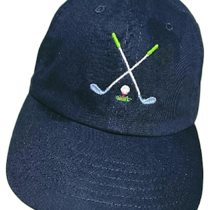 Crossed Golf Clubs Baseball Cap/Great Gift for All Ages/Machine Embroidered Design/Free Personalization/Kids and Adults/24 Color Hats