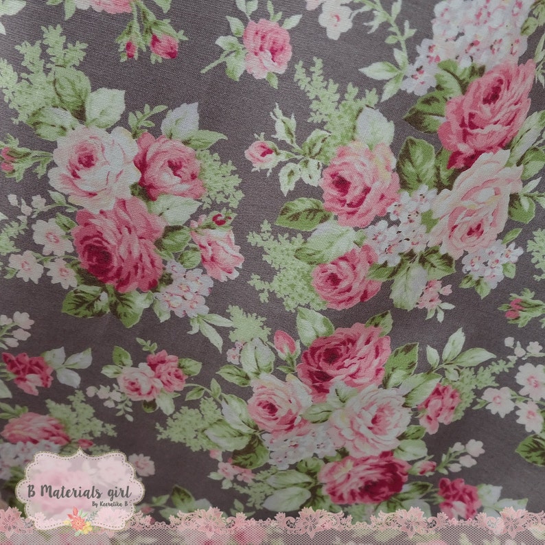 Gray Floral Cotton Fabric Pink Gray Green Floral Fabric Sewing Fabric Floral Summer Fabric 100/% Cotton Fabric For Craft