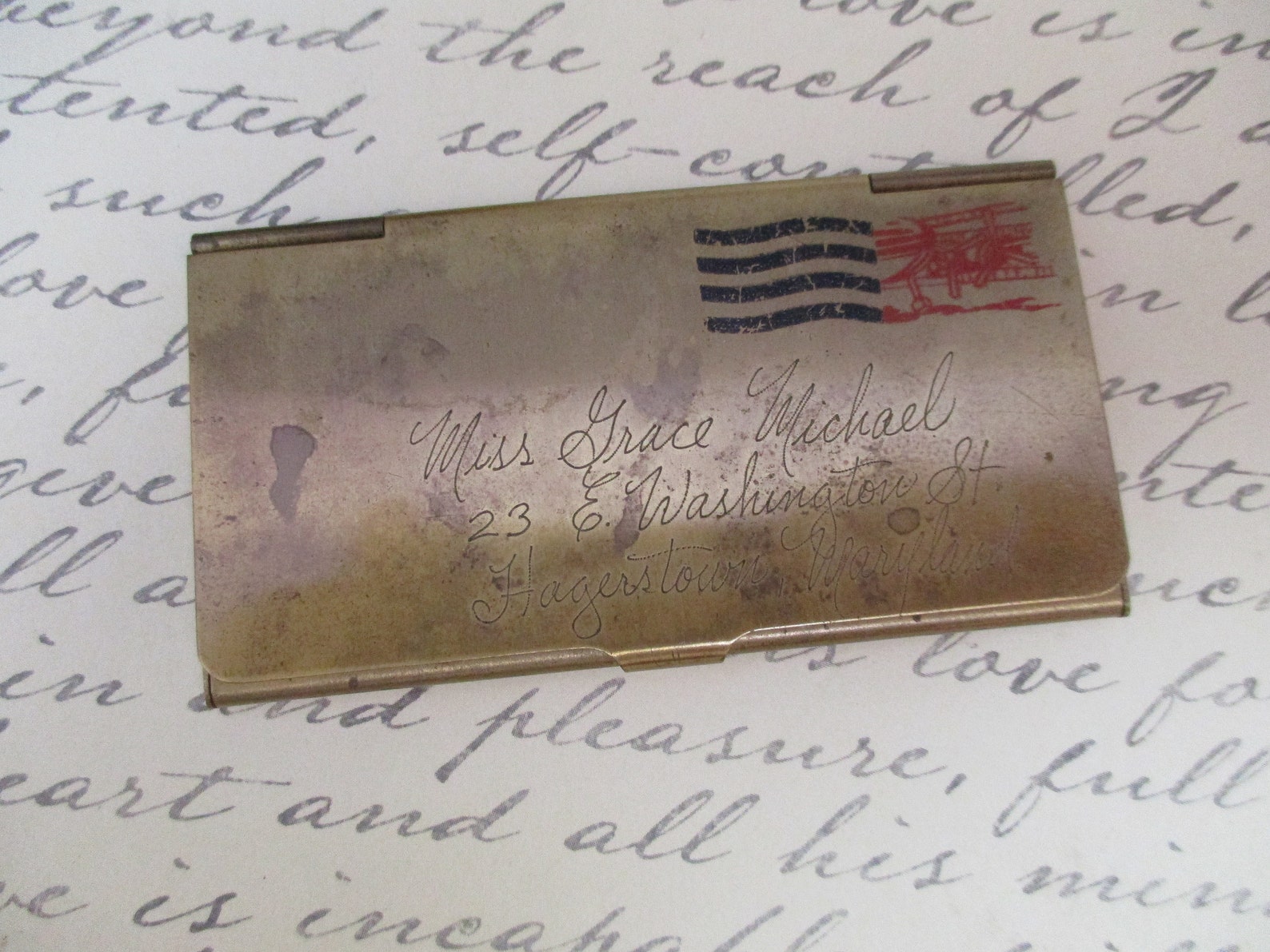 Vintage stamp holders leather & brass both with postmarks Etsy