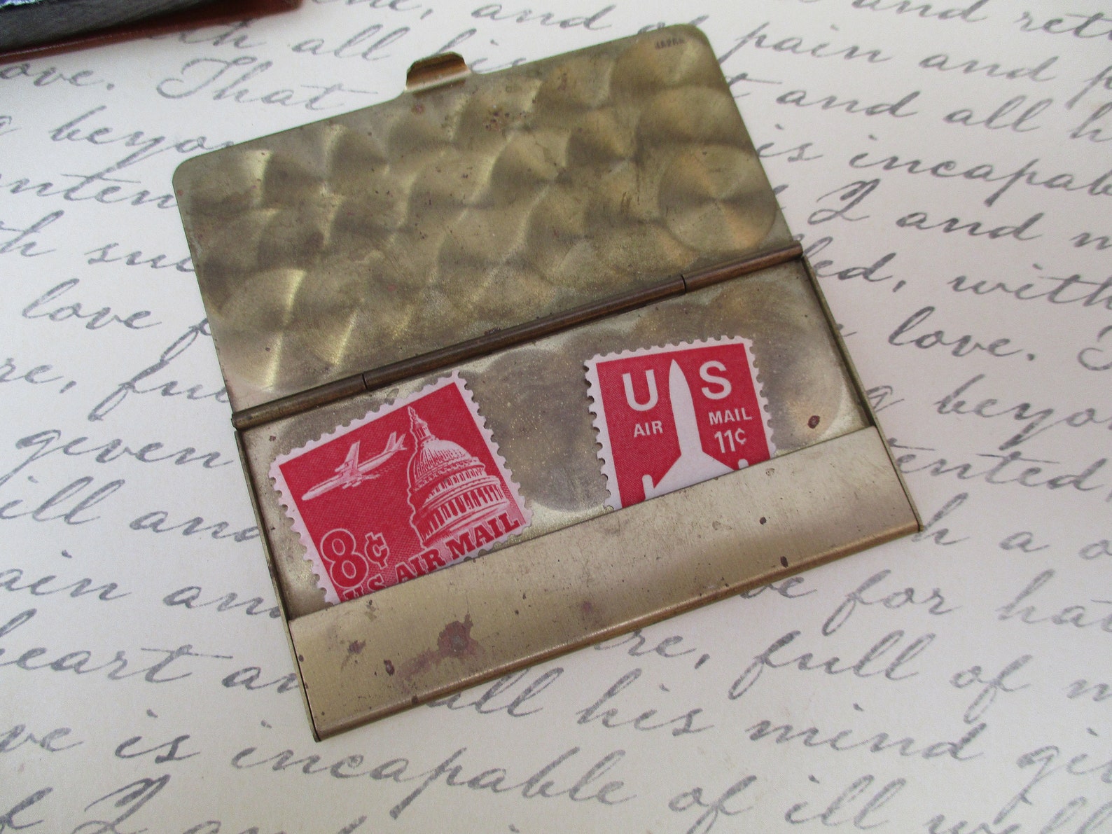 Vintage stamp holders leather & brass both with postmarks Etsy
