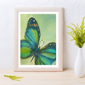 BUTTERFLY PAINTING ART Print Colorful Contemporary Green & Teal Butterfly for home, nursery, office decor image 5