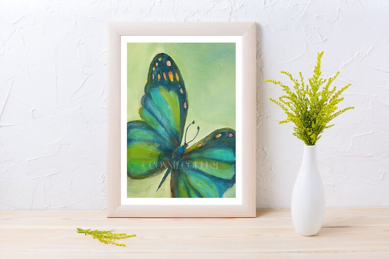 BUTTERFLY PAINTING ART Print Colorful Contemporary Green & Teal Butterfly for home, nursery, office decor image 5