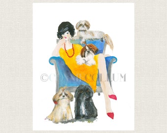 Shih Tzu Art Print, Whimsical Dog Lover Gift