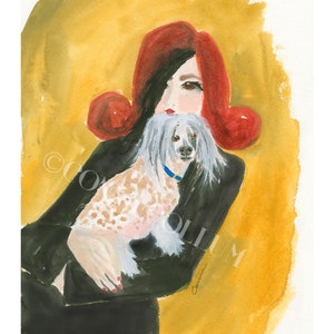 COLORFUL CONTEMPORARY CHINESE Crested Dog Art Print, Watercolor From Original Painting