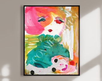 Woman Face Abstract Art, Colorful Unstretched Canvas Print
