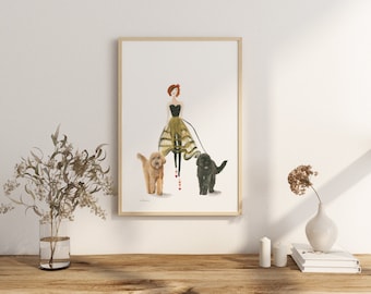 Custom Dog Art Print, Dog Mom Gift, Watercolor Illustration