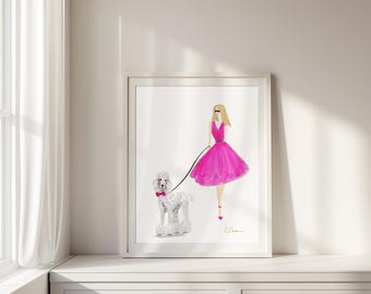 Witte poedelkunstdruk: personaliseer met je hond. Grillige hondenmuurdecoratie