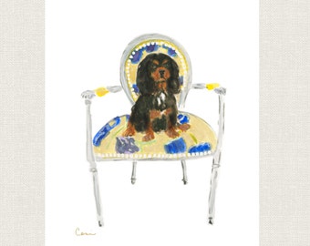 Impressão artística de Cavalier King Charles Spaniel | Presente Cavalier, Cavalier preto e castanho, presente de escritório para cães, presente para amantes de cães, arte canina para amantes de Cavalier