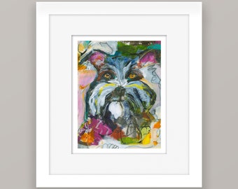 SCHNAUZER DOG ART, ColorfulL Print, Whimsical Dog Art for Schnauzer lovers for Dog Home Decor or Schnauzer Dog Mom Gift