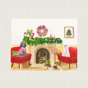 POODLE DOG ART Christmas Print, Gray and white Poodle Wall Art, Poodle Print, Poodle Dog Art, Watercolor Poodle Print, Standard Poodles