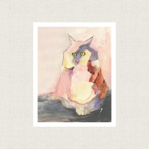 COLORFUL ABSTRACT Pink Cat Art Print for cat lover, home decor, cat lover gift, nursery art