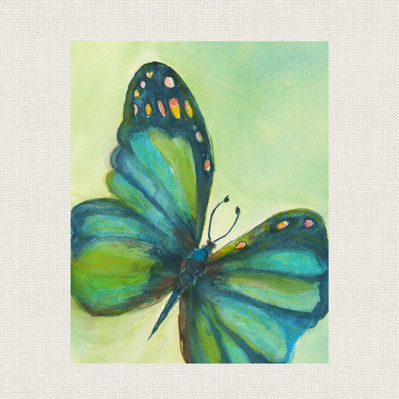 BUTTERFLY PAINTING ART Print Colorful Contemporary Green & Teal Butterfly for home, nursery, office decor image 2