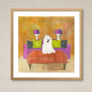 Impression d'art chien COTON DE TULEAR, oeuvre d'art colorée contemporaine en coton pour les amoureux des chiens de coton