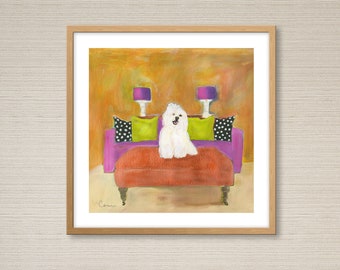 Coton de Tuléar gicleeprint hondenkunst: kleurrijk hedendaags kunstwerk