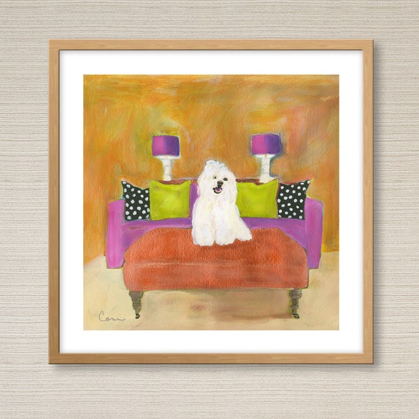 COTON DE TULEAR Dog Art Print, Contemporary Colorful Coton Artwork for Coton Dog Lovers