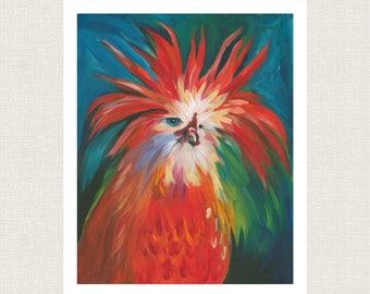 COLORFUL WHIMSICAL CHICKEN Art Print, | Rooster Artwork for Chicken Lovers