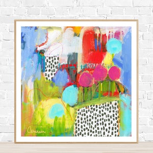 ABSTRAKTES WHIMSICAL ZEITGENÖSSISCHER Kunstdruck, moderne Kunst bunt, für Kindergeburtstag abstrakt, festliche Wandkunst,