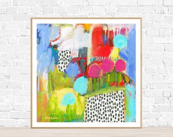 ABSTRACT WHIMSICAL CONTEMPORARY Art Print, modern colorful art, nursery abstract print, office colorful wall art painting,