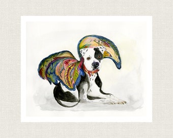 Pitbull Terrier Angel Wings Art Print, Pet Memorial