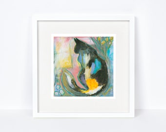 ART PRINT Cat Abstract, gift for cat lover, cat art, black cat art, cat gift, cats, abstract cats, colorful cats black cat print