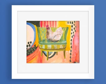 KLEURRIJKE PRACHTIGE KIPPENKUNST, unieke grillige print van origineel schilderij