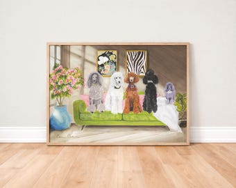 POODLE DOGS ON The Sofa Art Print: Watercolor Dog Wall Art