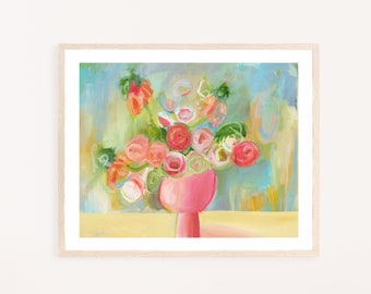 Bloemenkunstprint, abstract kleurrijk bloemschilderij