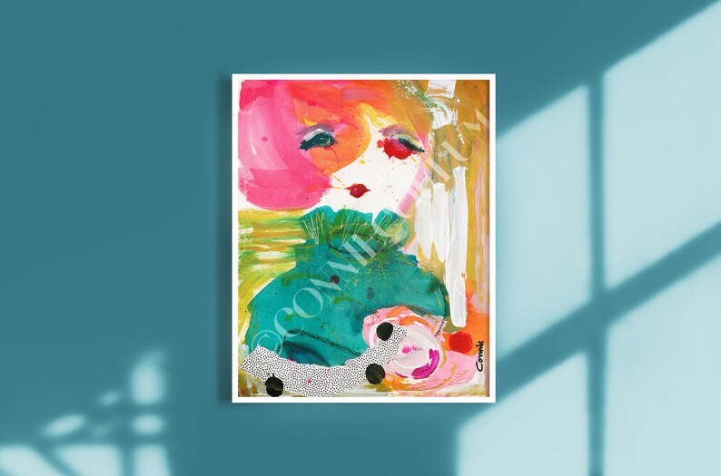 abstract face art print whimsical wall art colorful prints woman abstract watercolor,abstract face print abstract face art