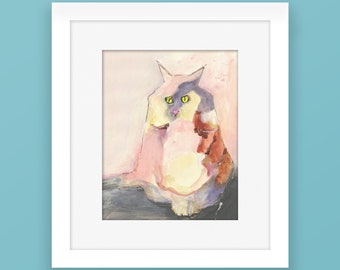 COLORFUL ABSTRACT Pink Cat Art Print for cat lover, home decor, cat lover gift, nursery art