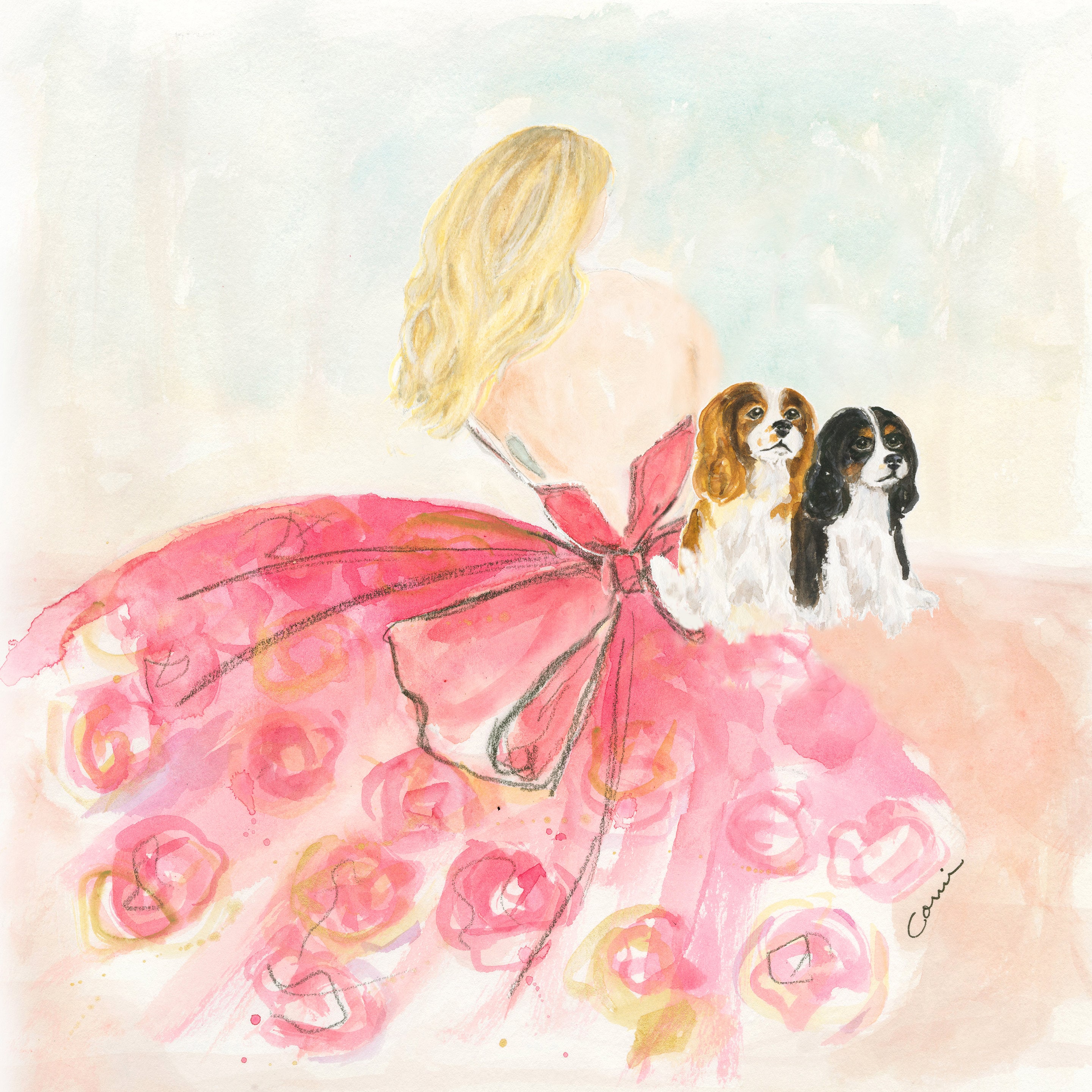CAVALIER KING CHARLES Spaniel Art Print | Blenheim e Tri Cavaliers da pintura original em aquarela