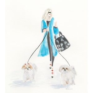 SHIH TZU ART Print From Original Watercolor Painting | Customize Dog Breed and/or hair color/style for the woman For This Listing