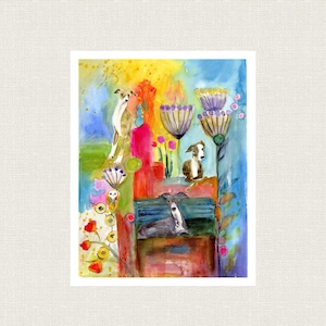 DOG Art Print , Whimsical Italian Greyhound Watercolor Wall Art From Original Painting