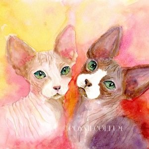 SPHYNX CAT ART  Watercolor Print, cat art, gift for cat lover, sphynx cat wall art, cat home decor, sphynx cats, yellow, cat art