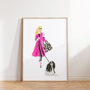 Ilustração de moda com um Cavalier King Charles Spaniel | Impressão artística