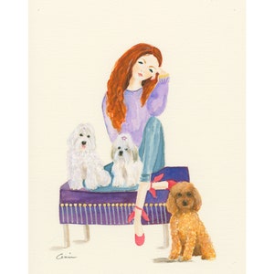 CUSTOM  WATERCOLOR PAINTING o your dog(s) or you and your dogs in my whimsical design