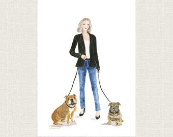 Customize with your dog(s), Watercolor Art Print