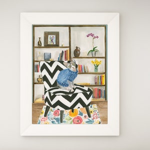 SPHYNX CAT ART Print, Colorful Sphynx Cat on Black and White Zig Zag Chair, Watercolor Print from Original Paintin