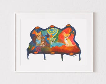 Kleurrijke chihuahuakunstprint, grillig hondenportret