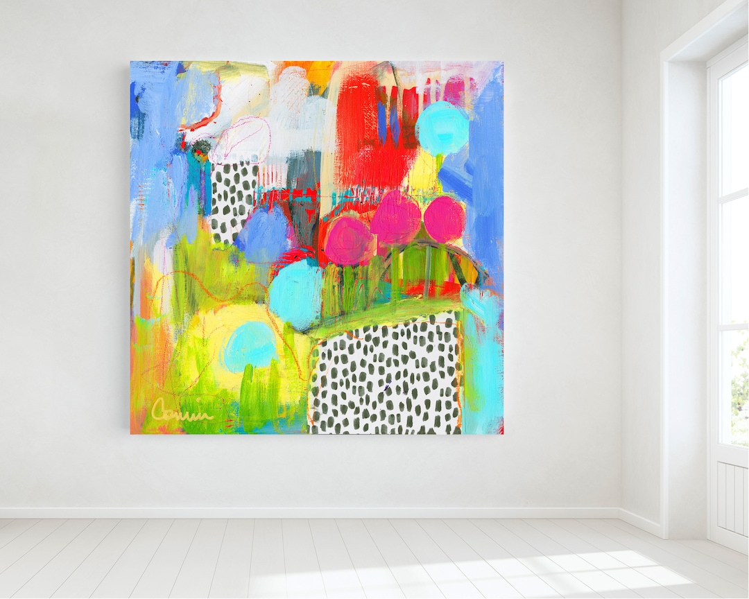 COLORFUL ABSTRACT WHIMSICAL Contemporary Canvas Art Print, Modern Wall ...