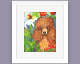 COLORFUL POODLE DOG Art Print, Poodle in Flower Garden for poodle dog lovers or wall decor | From My Original Watercolor Painting