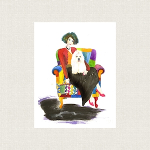 COLORFUL CONTEMPORARY DOG Art Print Coton de Tulear Dog From Original  Watercolor Painting