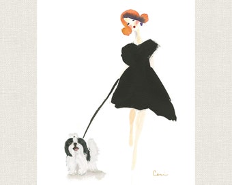 Gepersonaliseerde shih-tzu-kunstprint, hondenportret illustratie