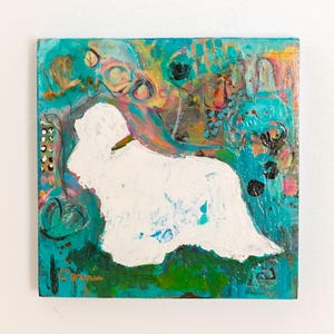 ORIGINAL SMALL PAINTING Cavalier King Charles Spaniel Silhouette, Size 6&quot;x6&quot;. Cavalier Dog Art, Whimsical Dog Art, Dog Art Lover,