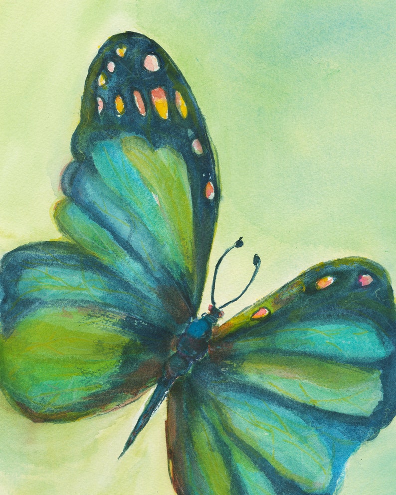 BUTTERFLY PAINTING ART Print Colorful Contemporary Green & Teal Butterfly for home, nursery, office decor image 3