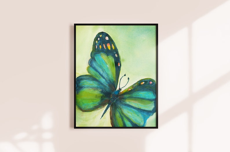 BUTTERFLY PAINTING ART Print Colorful Contemporary Green & Teal Butterfly for home, nursery, office decor image 4