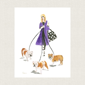 CUSTOMIZE WITH YOUR Dogs | Any Breed.  Dog Art Print From Original Watercolor Painting for Bulldog Lovers