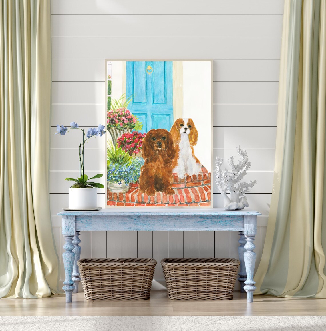 CAVALIER KING CHARLES Spaniel Dog Art Print With Blenheim and Ruby ...
