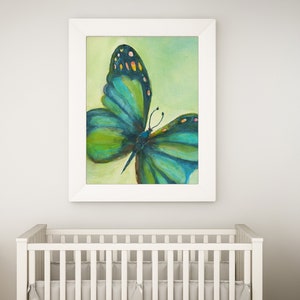 BUTTERFLY PAINTING ART Print Colorful Contemporary Green & Teal Butterfly for home, nursery, office decor image 1